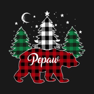 Pepaw Bear Buffalo Red Plaid Matching Family Christmas T-Shirt