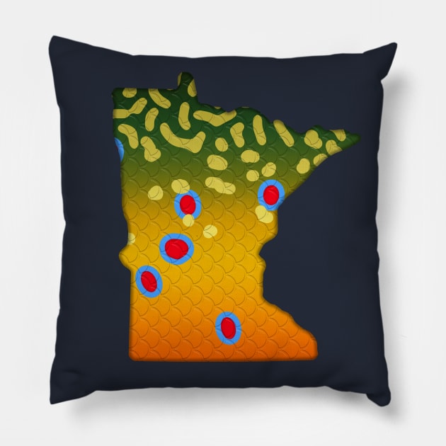 Minnesota Brook Trout Fly Fishing State Map Art Pillow by TeeCreations