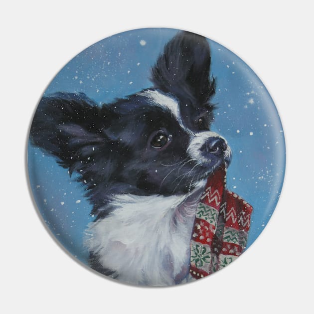 Papillon Christmas Fine Art Painting Pin by LASHEPARD