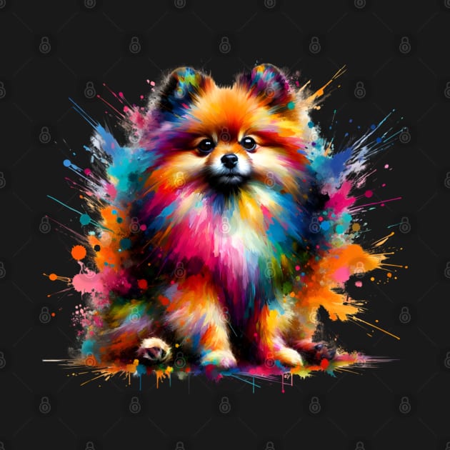 Vibrant Abstract Splashed Paint Pomeranian Dog Artwork by ArtRUs