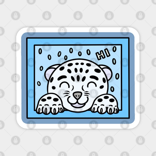 Cute cartoon snow leopard Magnet by Andrew Hau