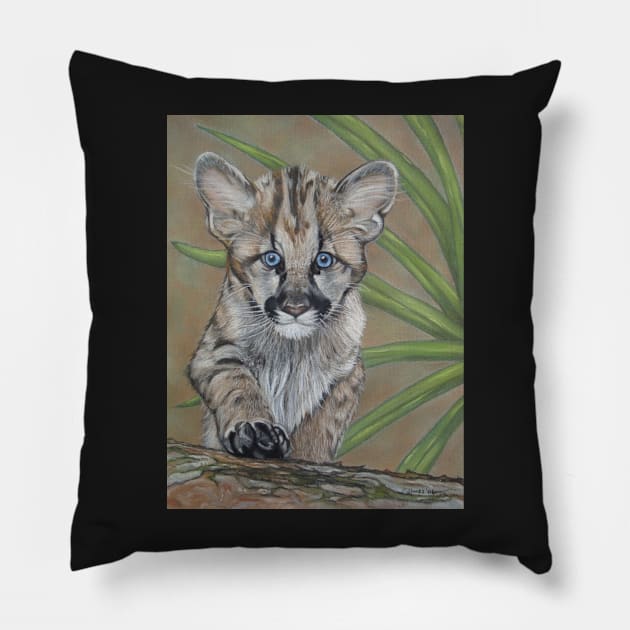 cute baby cougar big cat wildlife Pillow by pollywolly