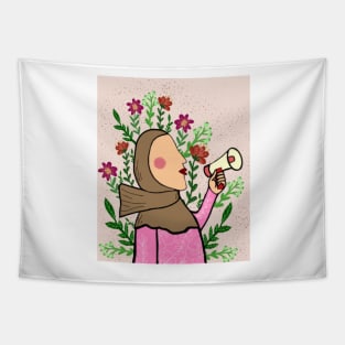 Muslim woman with megaphone Tapestry