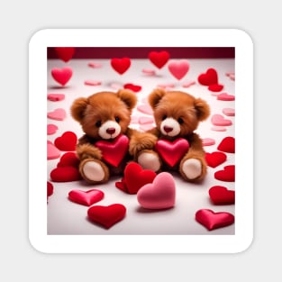 Teddy celebrating Valentines day, randome floating love hearts Magnet