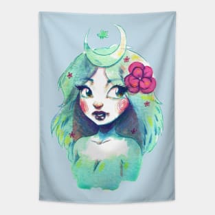 Green Moon Girl Tapestry