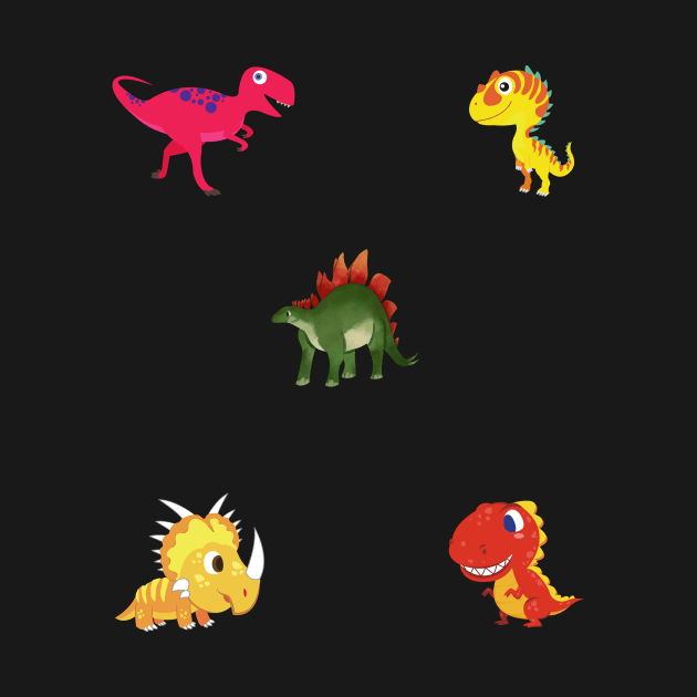 Cute and Happy Laughing Cartoon Dinosaurs Pattern Pack by IlanaArt