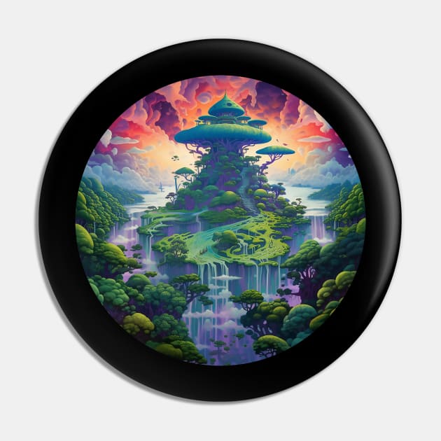 Trippy Temple World Pin by DavidLoblaw