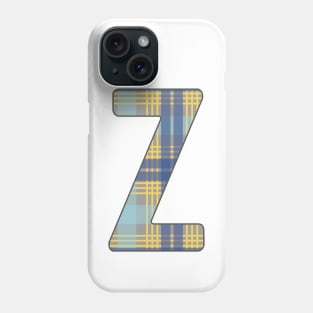 Monogram Letter Z, Blue, Yellow and Grey Scottish Tartan Style Typography Design Phone Case