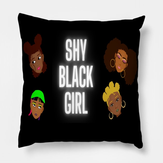 Shy Black Girl Vector Faces and Cartoon Girls with Bantu Knots Space Bun Beanie Hat Curls Pillow by Le Avryl Fleur Boutique