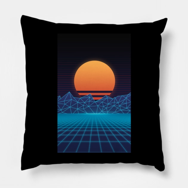 Outrun sunrise Pillow by Kiboune