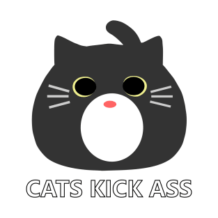 Cats Kick Ass! - Large Grey Tuxedo Version T-Shirt T-Shirt