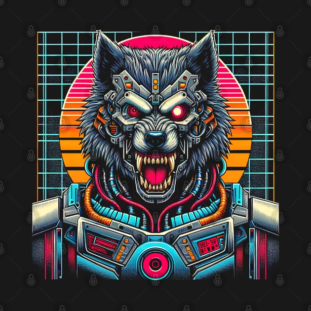 Cyborg Werewolf Full Moon Howl Sci-Fi Horror Synthwave Fan by SpookshowGraphics