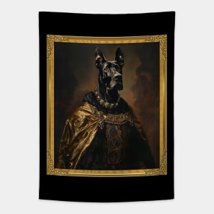 Noble Hound: Black Great Dane in Royal Attire (Framed) Tapestry