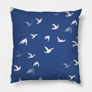 Flying Free Birds Silhouette In White Pillow