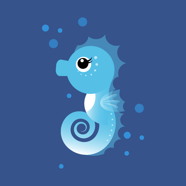 Kawaii Animal Illustration with a cute Seahorse for Kids by Piakolle