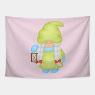 Sweet gnome walks with lantern Tapestry