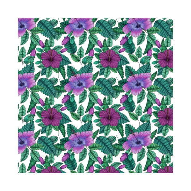 Colorful tropical hibiscus flowers pattern by Ieva Li ART