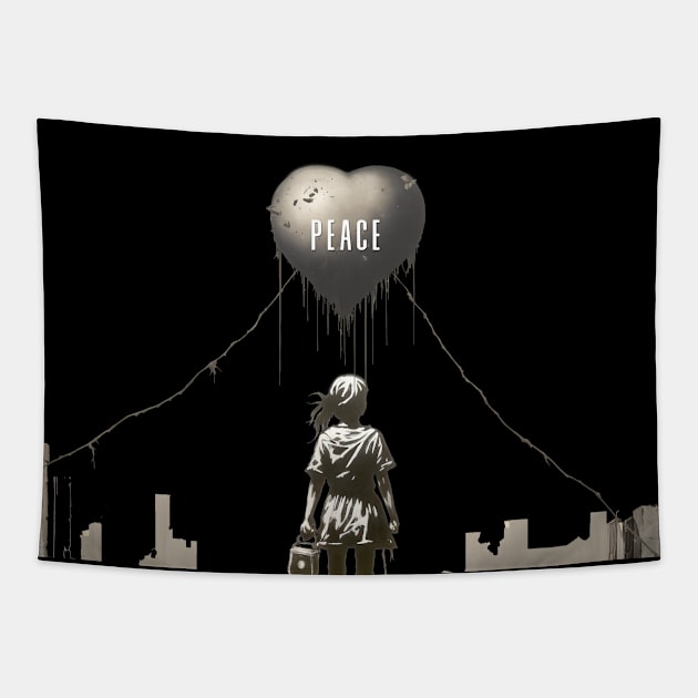 Peace: Stop The War in the Middle East on a Dark Background Tapestry by Puff Sumo