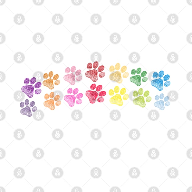 Cute doodle hand drawn colorful paw prints foot step vector by GULSENGUNEL