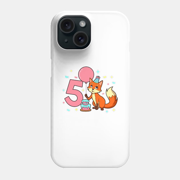 I am 5 with fox - girl birthday 5 years old Phone Case by Modern Medieval Design