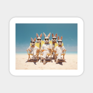 5 Rabbits Sunbathing On Deckchairs One The Beach Wearing Sun Glasses With Bow Ties Magnet