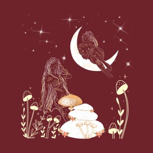 Observing Moon And Stars - Divine Feminine T-Shirt