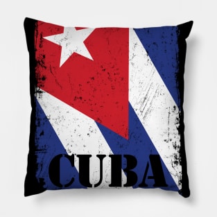 Cuban Flag With Cuba, Distressed Pillow