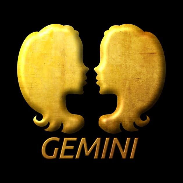 Golden Gemini Zodiac Sign Relief Stamped In Gold by peter2art