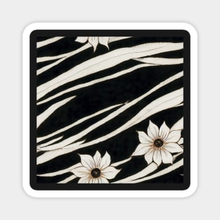Black and White Vintage Floral Cottagecore Gothic Romantic Flower Peony Rose Leaf Design Magnet