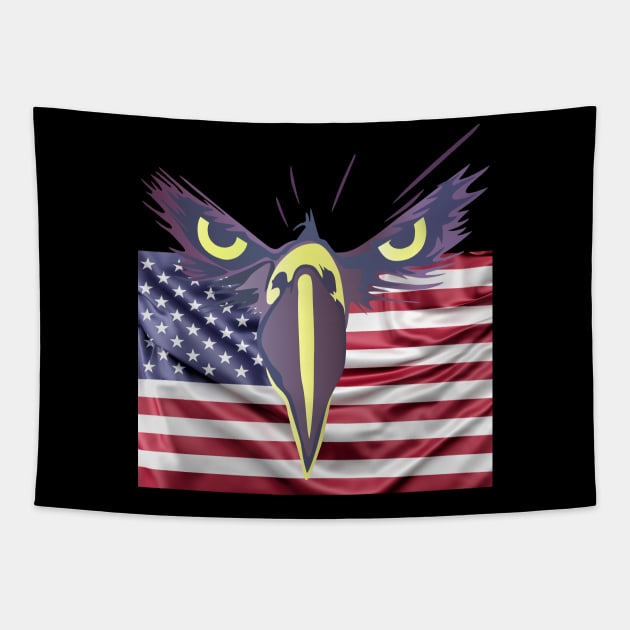 Strong Eagle Eyes Protecting USA Flag Patriots Memory Gift Tapestry by peter2art