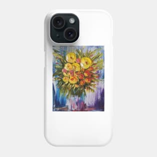 yellow flowers painting, yellow and orange bouquet, flowers in a vase, colorful painting, colorful flowers Phone Case