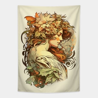 Art Nouveau Autumn Girl Alphonse Mucha Inspired Tapestry