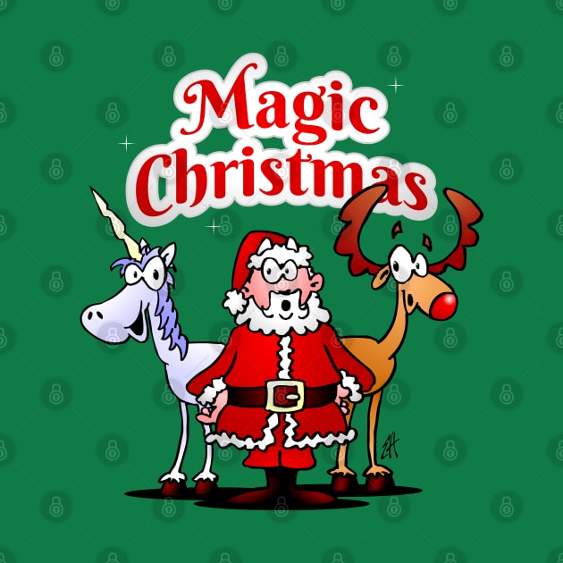 Magic Christmas: Santa, reindeer and a unicorn by Cardvibes