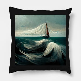 Boat sailing on violent waves Pillow