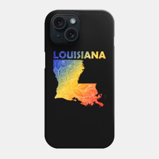 Colorful mandala art map of Louisiana with text in blue, yellow, and red Phone Case