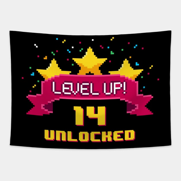 14th Birthday Level Up 14 years old unlocked Tapestry by opippi