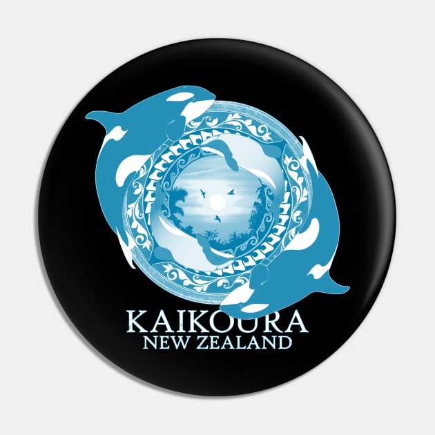 Orca and hector's dolphin Kaikoura New Zealand Pin by NicGrayTees