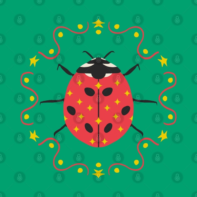 Ladybug and stars - pink and green by Vaekra Design