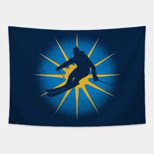 Skier Sunburst Tapestry