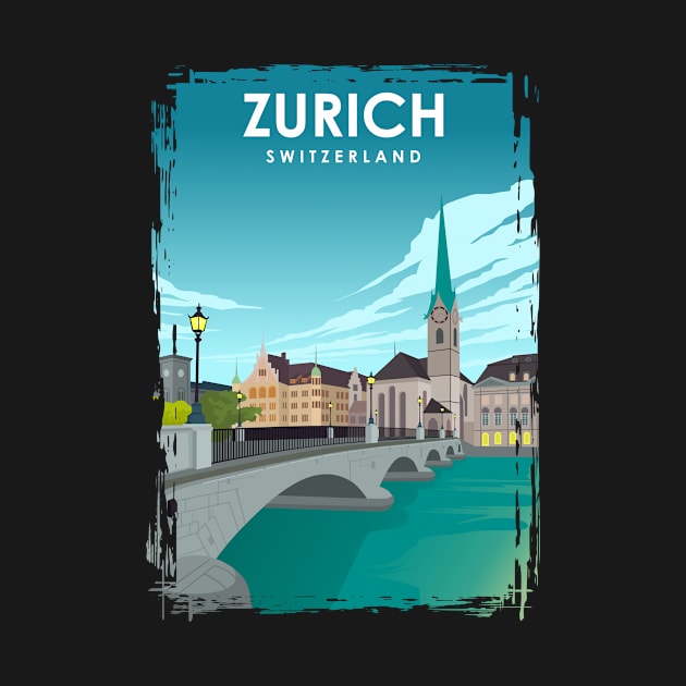 Zurich Vintage Minimal Travel Poster by jornvanhezik