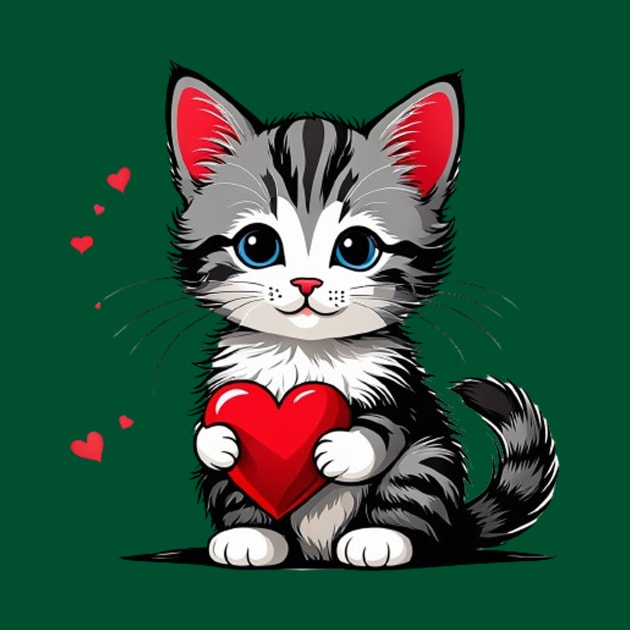 Cute cat with red heart  in valentine by  El-Aal