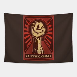 HODL Litecoin: Propaganda style triumphant fist clutching a Litecoin Tapestry