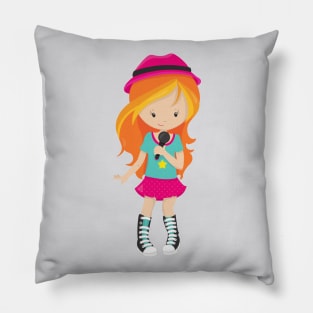 Rock Girl, Orange Hair, Band Singer, Microphone Pillow