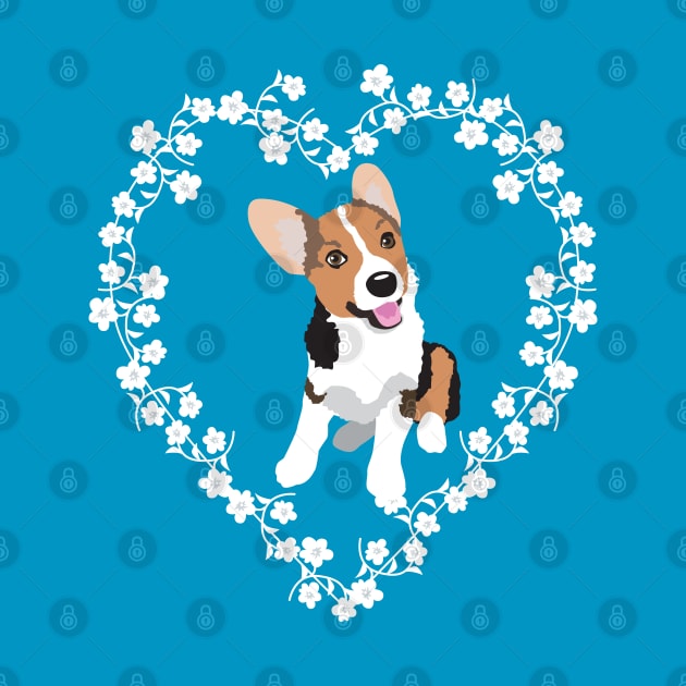 Corgi Puppy Cherry Blossom Heart by HotPinkStudio.Me