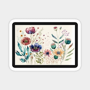 Floral Garden Botanical Print with wild flowers Magnet