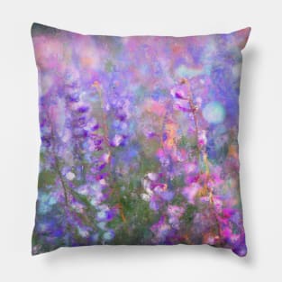 Field of Tall Purple Flowers Impressionist Painting Pillow