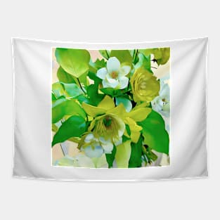 White and Lime Floral Tapestry