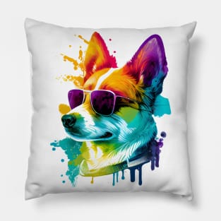 Colourful Cool Corgi Dog with Sunglasses Pillow