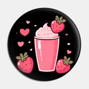 Cute Strawberry Milkshake Ice Cream with Strawberries and Hearts | Kawaii Style Pin