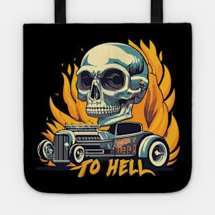 skull and hot rod. to hell Tote